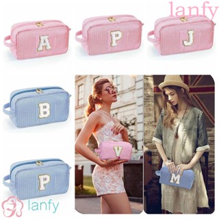 Lanfy กระเป๋าดินสอ กระเป๋าเครื่องสําอาง ลายตัวอักษร 26 ตัว มีซิปคู่ ความจุขนาดใหญ่ อเนกประสงค์ ทนทาน