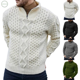 GORGEOUS~Trendy Mens Casual Pullover Sweater Quarter Zip Solid Color Long Sleeve