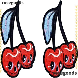 Rosegoods1 แผ่นแพทช์ ปักลายการ์ตูนเชอร์รี่ กะโหลก ขนาด 5.3*7.5 ซม. DIY สําหรับเสื้อยืด 10 ชิ้น