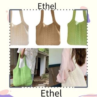 Ethel1 กระเป๋าสะพายไหล่ กระเป๋าถือ ผ้าถัก ฉลุลาย ความจุขนาดใหญ่ สําหรับผู้หญิง