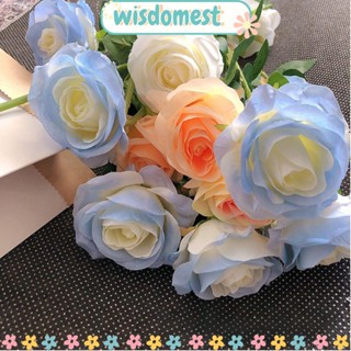 WISDOMEST ดอกกุหลาบประดิษฐ์ ผ้าไหม สีฟ้า หลากสี สําหรับตกแต่งงานแต่งงาน วันวาเลนไทน์ 3 ชิ้น