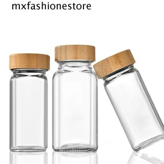 Mxfashione ขวดโหลใส่เครื่องเทศ ทรงสี่เหลี่ยม แบบโปร่งใส พร้อมฝาปิดไม้ไผ่ สําหรับใส่เกลือ เครื่องเทศ