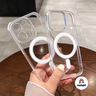 เคสไอโฟน แบบแม่เหล็ก กันกระแทก ความโปร่งใส สําหรับ IPhone 11 14 Pro Max 12 12pro 13 13Promax แข็ง PC หรูหรา