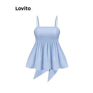 Lovito เสื้อแขนกุด ประดับโบว์ ลําลอง สําหรับผู้หญิง L61AD062 (สีฟ้า)