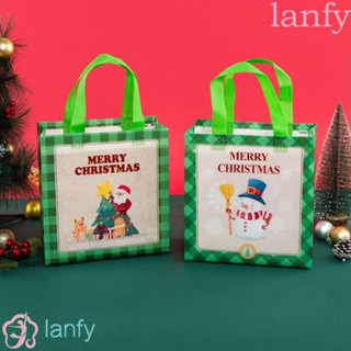 Lanfy ถุงใส่คุกกี้ ทรงโท้ท ลายกวาง ซานตาคลอส สโนว์แมน กันน้ํา พับได้ สําหรับใส่บิสกิต เบเกอรี่ ปาร์ตี้