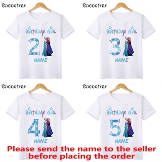 ใหม่ เสื้อยืด พิมพ์ลาย Your Name Princess Frozen Elsa Anna Birthday สําหรับเด็กผู้หญิง อายุ 1 2 3 4 5 6 7 8 9 ปี