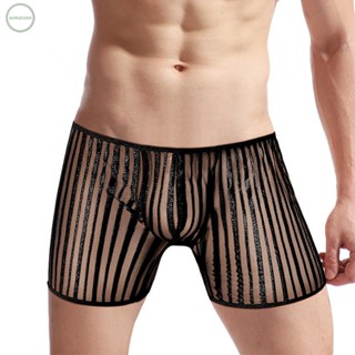 GORGEOUS~Men Underwear Sheer Shorts Striped Thin Breathable Underpants Comfortable