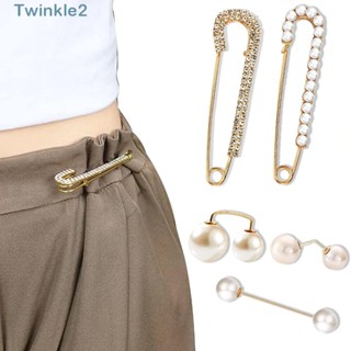 Twinkle เข็มกลัดมุกเทียม พลอยเทียม สีทอง สีขาว สําหรับผู้หญิง 5 ชิ้น