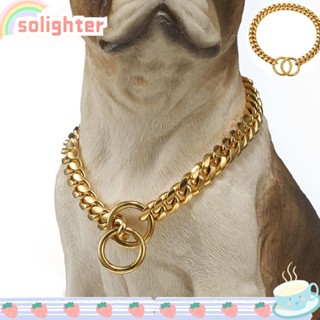 Solighter ปลอกคอโซ่ สเตนเลส สีทอง สําหรับสุนัข