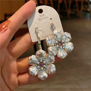 0908YWJD Niche High-Grade Handmade White Flower Gem Exaggerated Earrings Graceful Personality Ethnic Earrings TUP6