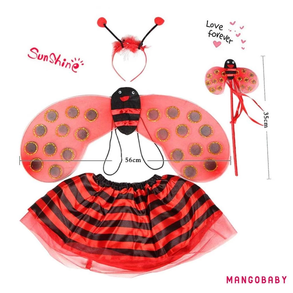 (จัดส่งในกรุงเทพฯ)-ฮาโลวีนเด็กเครื่องแต่งกายประสิทธิภาพชุด Bee/Ladybug Wing Tutu กระโปรงแถบคาดศีรษะ Wand คอสเพลย์อุปกรณ์เสริม thumbnail 3