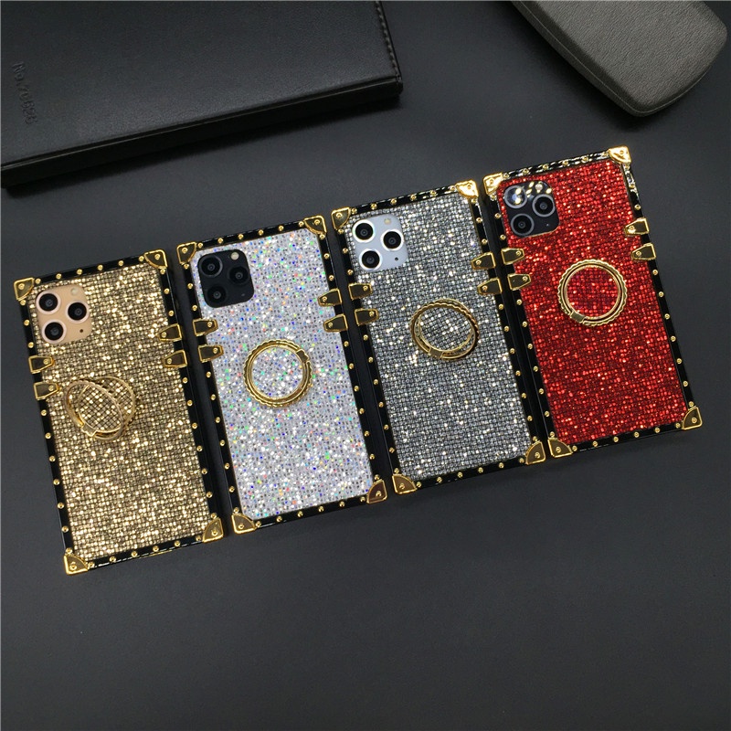 Square Bling Glitterปลอกอ่อนสําหรับOPPO A3 Pro A98 A77 A79 5G A3x A60 A78 A58 A38 A18 4G A16k A16e + ขาตั้งแหวน