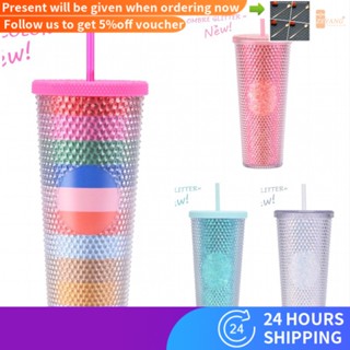 แก้วหลอดดูดน้ําพลาสติกสองชั้นหลากสีAS710ml.ถ้วยพลาสติกฟางความจุขนาดใหญ่ทุเรียนถ้วยถ้วยเพชร