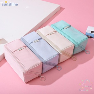 Ssunshine กระเป๋าดินสอ ผ้าแคนวาส PVC ความจุขนาดใหญ่ สีพื้น สําหรับเด็ก