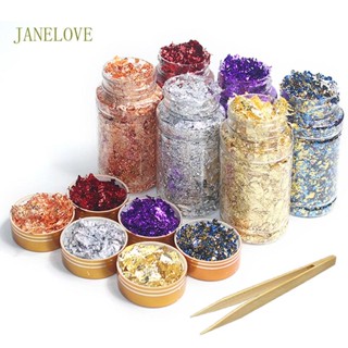 Jlove ฟอยล์เรซิ่นเมทัลลิก สีทอง 6 สี สําหรับตกแต่งเล็บ DIY