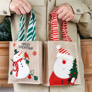 ⚡XMAS⚡Christmas Hand Gift Bag Sackcloth Cartoon Old Man Snowman Burlap Tote Bags Party