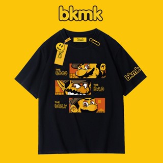 Bkmk เสื้อยืดแขนสั้น ผ้าฝ้าย ทรงหลวม ลายการ์ตูน สไตล์วินเทจ อเมริกัน สําหรับผู้ชาย