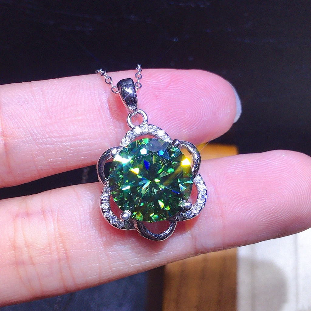 [ใบรับรอง Gra แนบมา] สร้อยคอ Moissanite จริง 3 กะรัตกลีบสีฟ้าสีเขียว Moissanite Diamond Pendant Coll