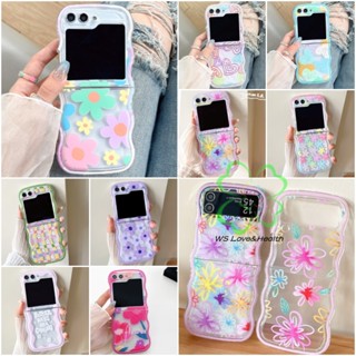 เคสโทรศัพท์มือถือแบบนิ่ม TPU ใส กันกระแทก ลายดอกไม้ พร้อมหัวเข็มขัด สําหรับ Samsung Galaxy Z Flip 5 Z Flip 4 Z Flip 3