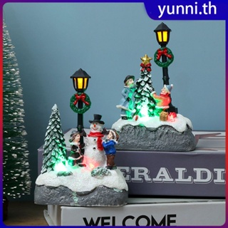 19 ประเภทคริสต์มาสฉากหมู่บ้าน Xmas Tree Snowman เรซิ่นเครื่องประดับไฟ LED Animated Street โคมไฟ Miniature รูปปั้นตกแต่ง Yunni