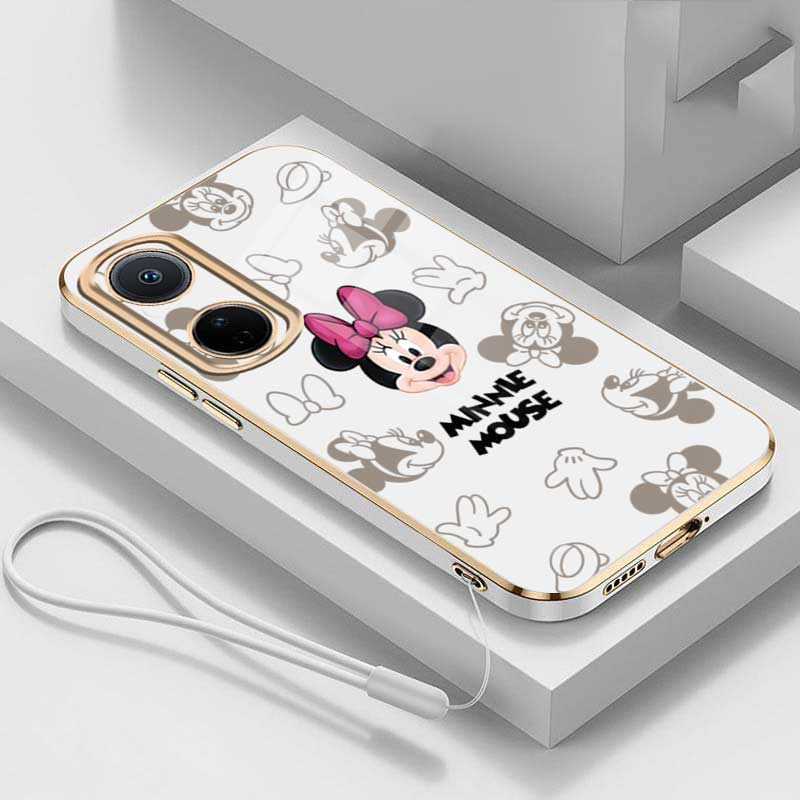 Oppo Reno 8T 5G reno8 T 4G Reno 6 5 Pro 5G เคส การ์ตูนมินนี่ น่ารัก เมาส์ ขอบตรง ป้องกันกล้องเต็มรูปแบบ