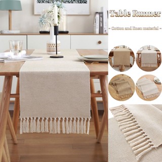 ผ้าปูโต๊ะ ผ้าฝ้าย และผ้าลินิน ประดับพู่ สีพื้น สําหรับตกแต่ง…