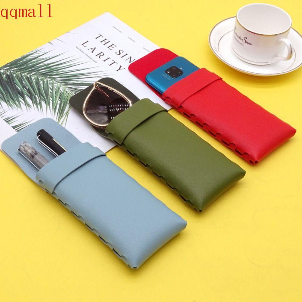 Qqmall กระเป๋าใส่แว่นตากันแดด หนังนิ่ม สีพื้น กันน้ํา แบบพกพา เรียบง่าย