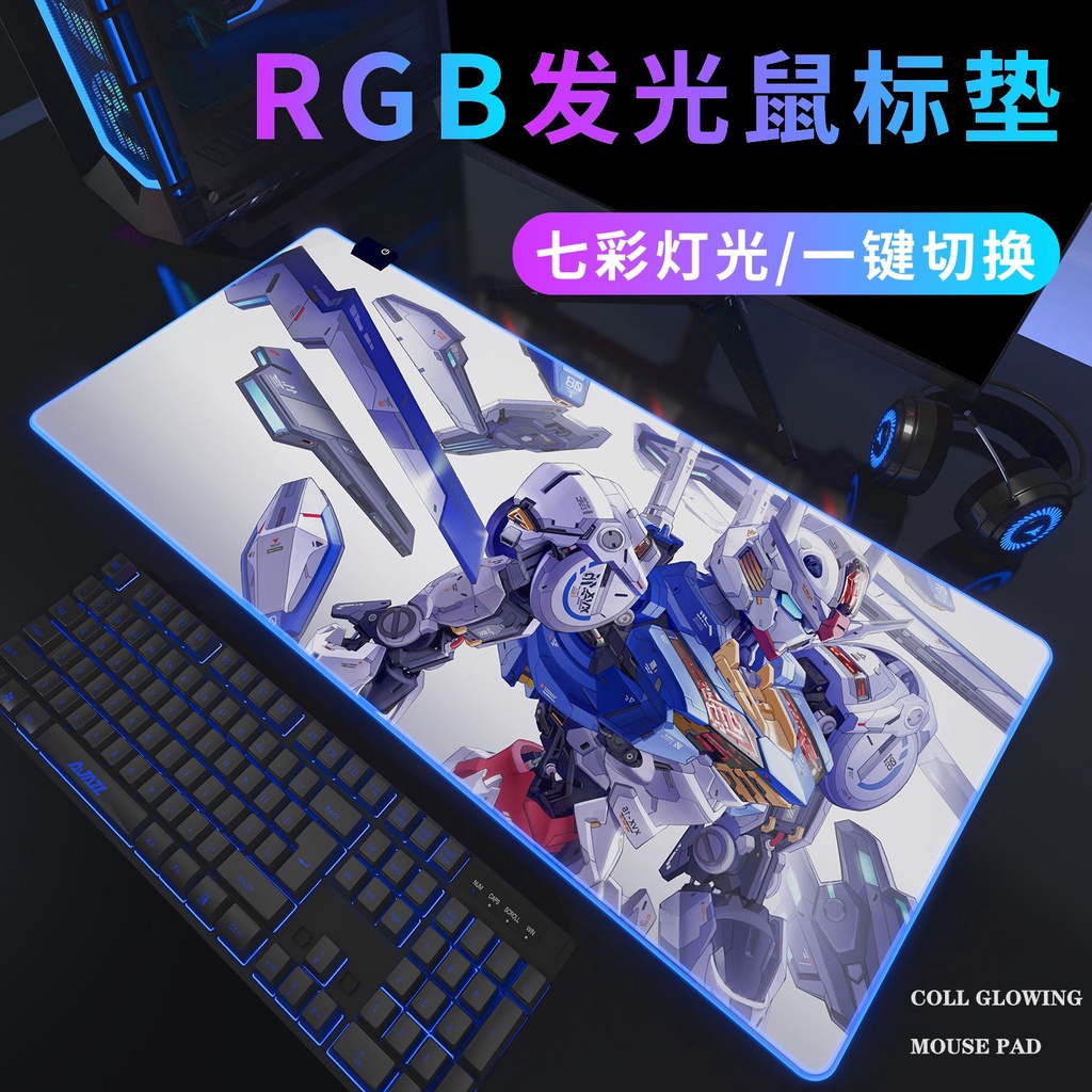 กันดั้ม RGB Luminous แผ่นรองเมาส์เกมเล่นเกมเด็ก Evangelion อะนิเมะแป้นพิมพ์ขนาดใหญ่ Pad