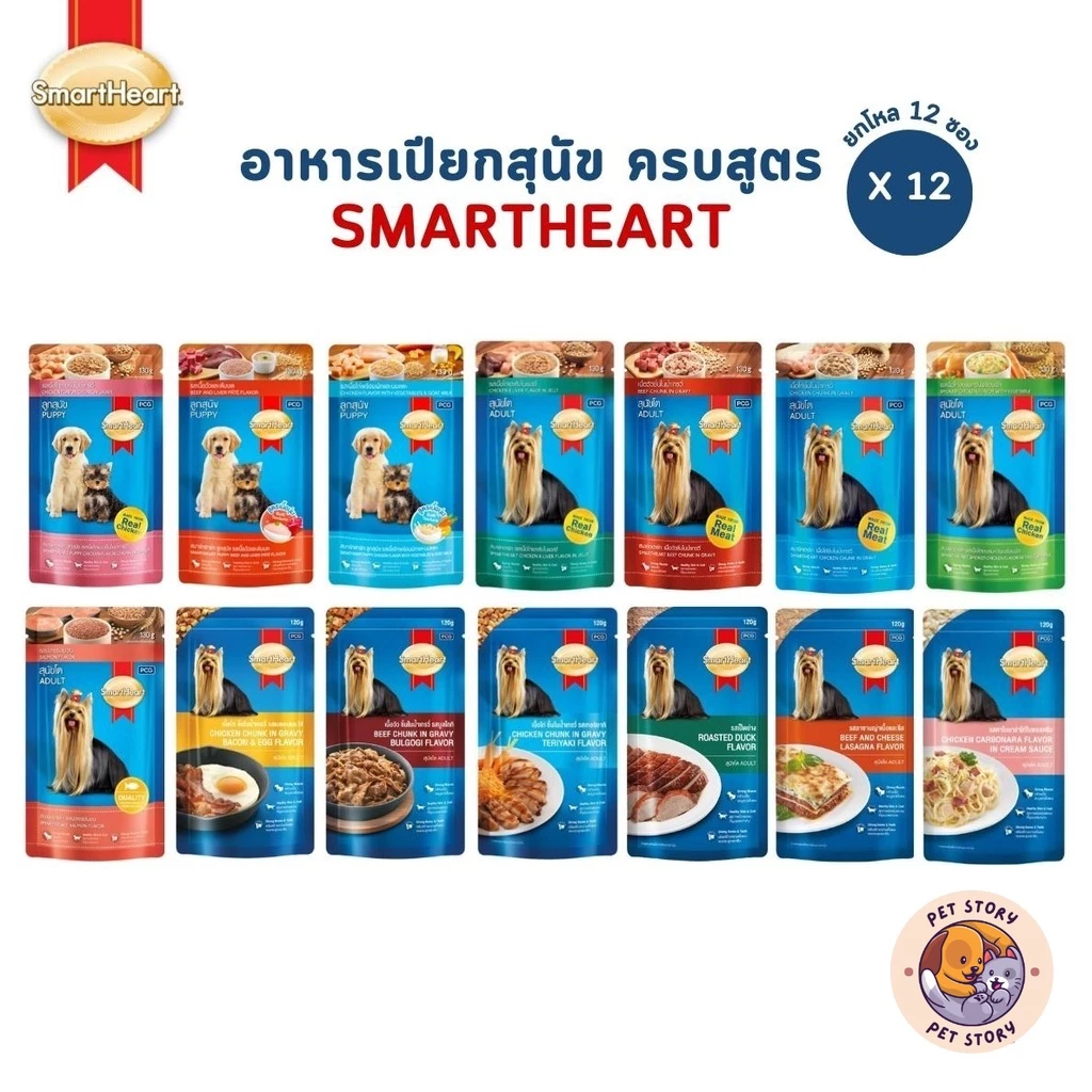 SmartHeart เพาซ์สมาร์ทฮาร์ท [ยกโหล 12 ซอง] อาหารเปียกสุนัข ครบสูตร Pouch ขนาด 120-130 g.