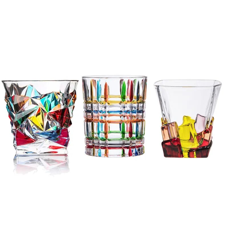 Colorful Painting Whiskey Glasses , Scotch Whisky, Bourbon, Cocktails, RUM, Durable Whiskey Glasses