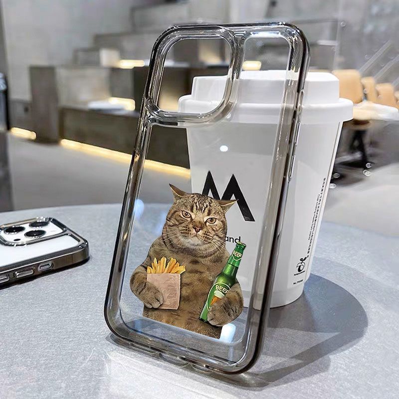 เคสโทรศัพท์มือถือนิ่ม กันตก กันสกปรก ลายแมวเฟรนช์ฟรายส์ เบียร์ สําหรับ iPhone11 12 Pro Max x XR XS Max SE 13 Pro 7 Plus 8 Plus 13 Pro 14 15 Pro Max