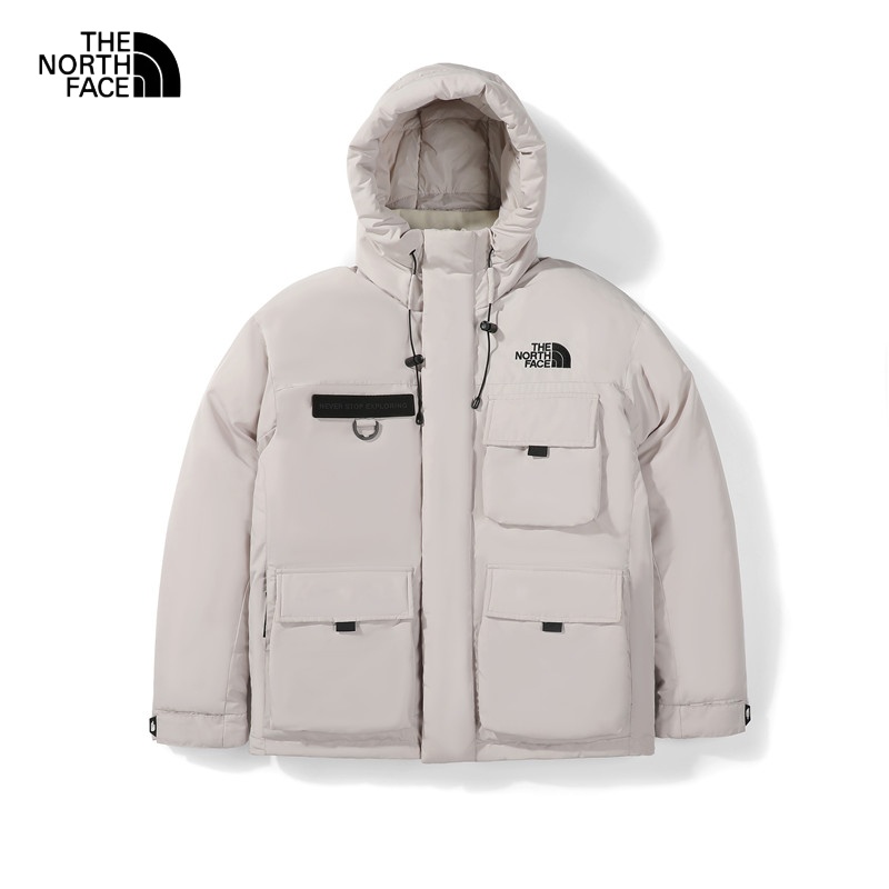 เสื้อแจ็กเก็ต ผ้าฝ้าย มีฮู้ด ปักลายโลโก้ The North Face กันน้ํา ให้ความอบอุ่น สําหรับผู้ชาย และผู้หญิง
