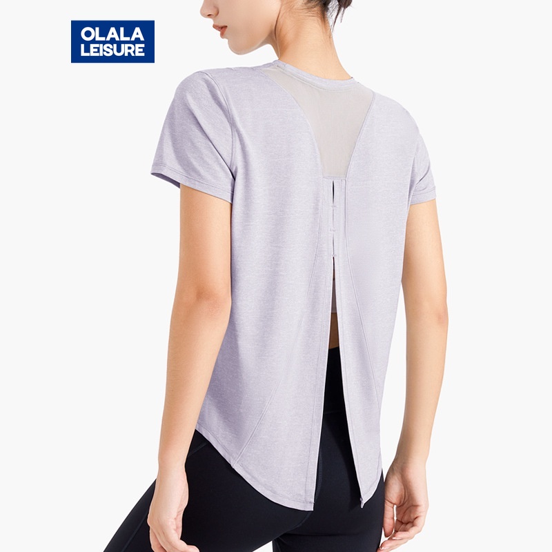 OLALA LEISURE เสื้อยืดแขนสั้น ผ้าตาข่าย แบบแห้งเร็ว ระบายอากาศได้ดี เหมาะกับใส่เล่นโยคะ สําหรับผู้หญิง LW TX35