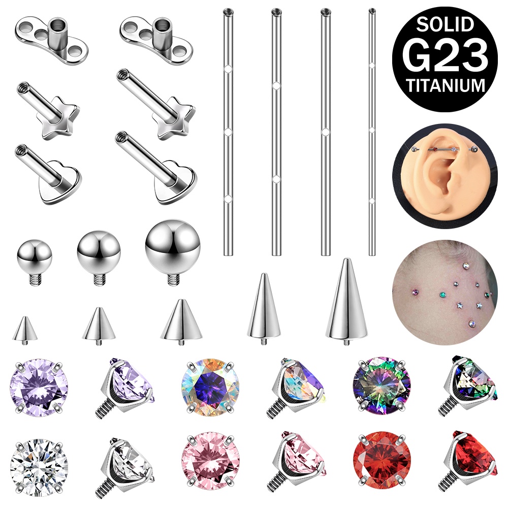 จิวสตั๊ดเจาะร่างกาย เหล็กไทเทเนียม G23 14 16G แบบเปลี่ยน 1 ชิ้น
