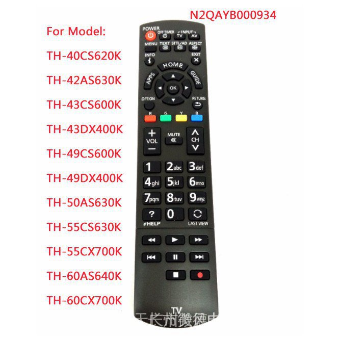 N2QAYB000934 เหมาะสําหรับ N2QAYB000834 N2QAYB000940 สําหรับรีโมทคอนโทรลทีวีสําหรับ TH-50AS610Z TH-32AS610A TH-40CS620K TH-42AS630K TH-43CS600K TH-43DX400K TH-49CS600K TH-49DX400K TH-50AS630K