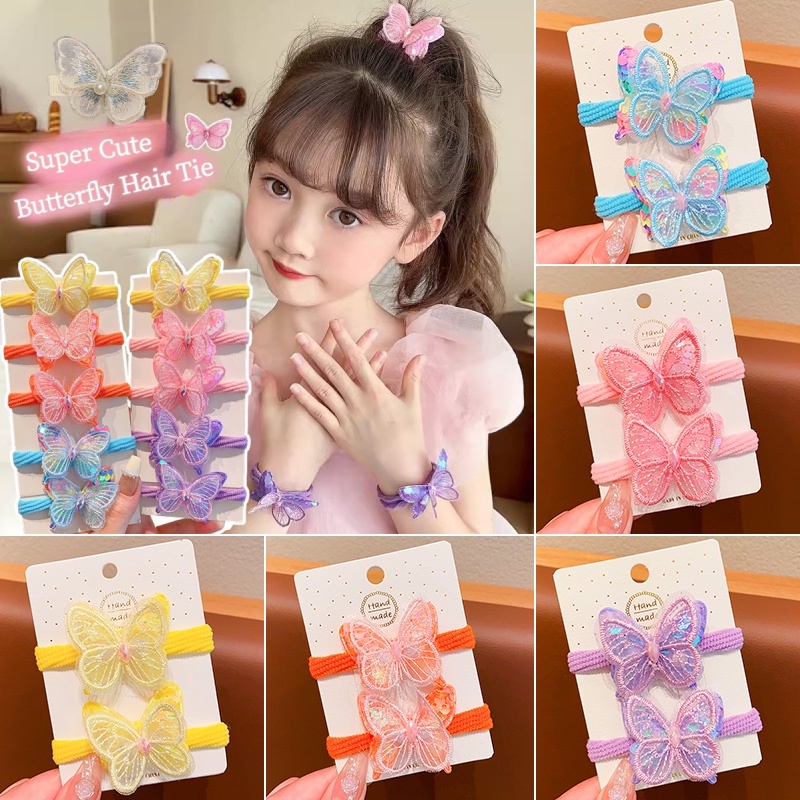 4 ชิ้น เซตเกาหลี น่ารัก การ์ตูนผีเสื้อ ยางรัดผม สําหรับเด็ก เด็กผู้หญิง ยางรัดผม ยืดหยุ่นสูง เครื่องประดับผม