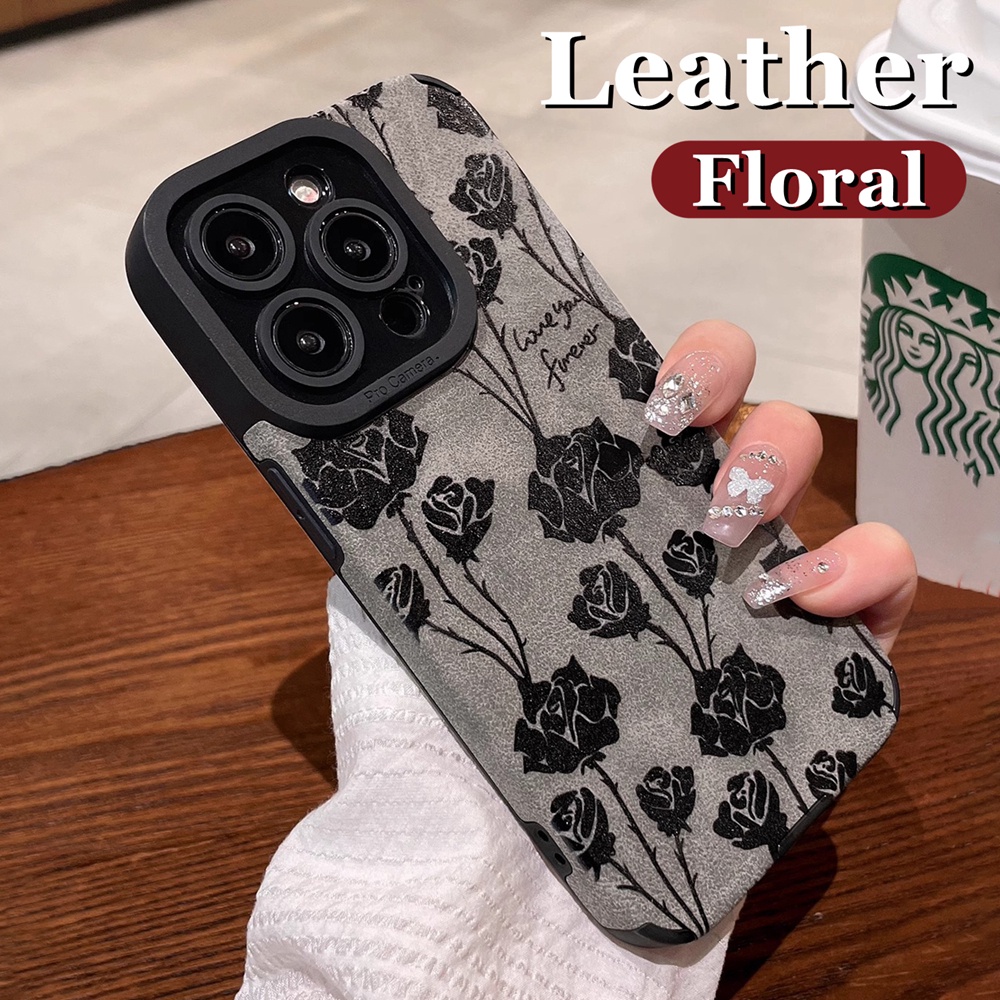 เคสโทรศัพท์มือถือหนัง ซิลิโคนนิ่ม กันกระแทก ลายดอกไม้ หมึก สําหรับ IPhone 15 Pro Max 11 12 13 14 Pro Max
