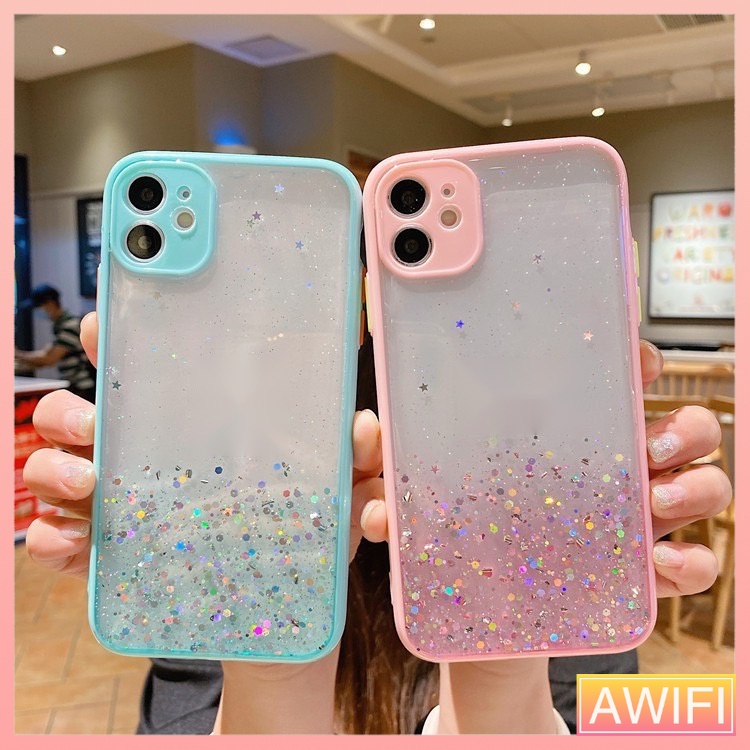 AWIFI เคสฟรุ๊งฟริ๊งมีขอบกันกล้องลายกลิตเตอร์4สี13 11PRO 13PROMAX 12 Pro 6 6s 7 8 SE2020 6/7/8 plus X/xs XR XSmax#004