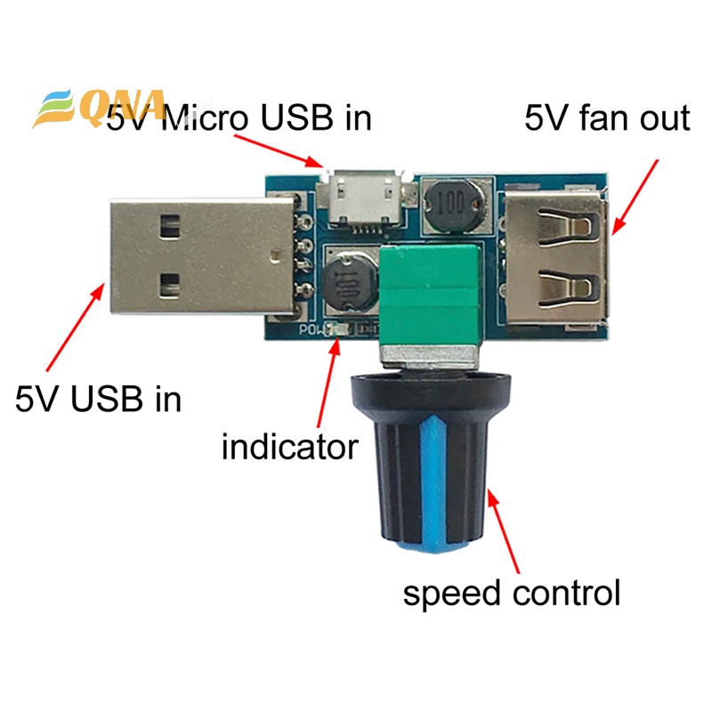 [QNA] อุปกรณ์ควบคุมความเร็วพัดลม USB DC 4V-12V 5W หลายเกียร์ เสียงเงียบ