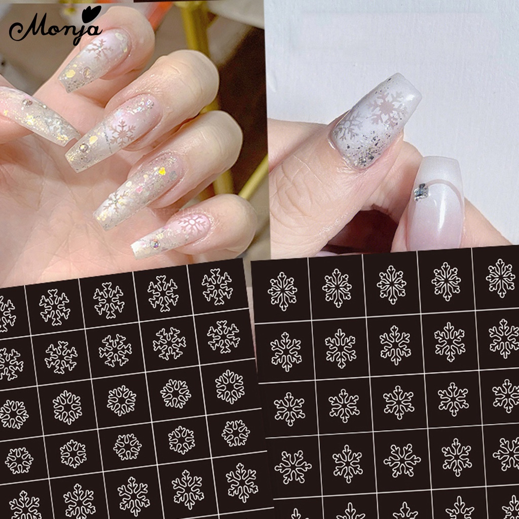 Monja สติกเกอร์ ลายฉลุ เกล็ดหิมะ โฮโลแกรม มีกาวในตัว สําหรับตกแต่งเล็บ DIY