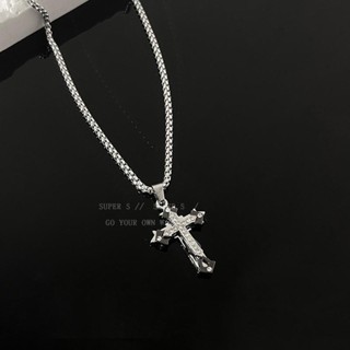 AA08-1 สร้อยคอไม้กางเขน Triple Cross สร้อยคอstainless steel