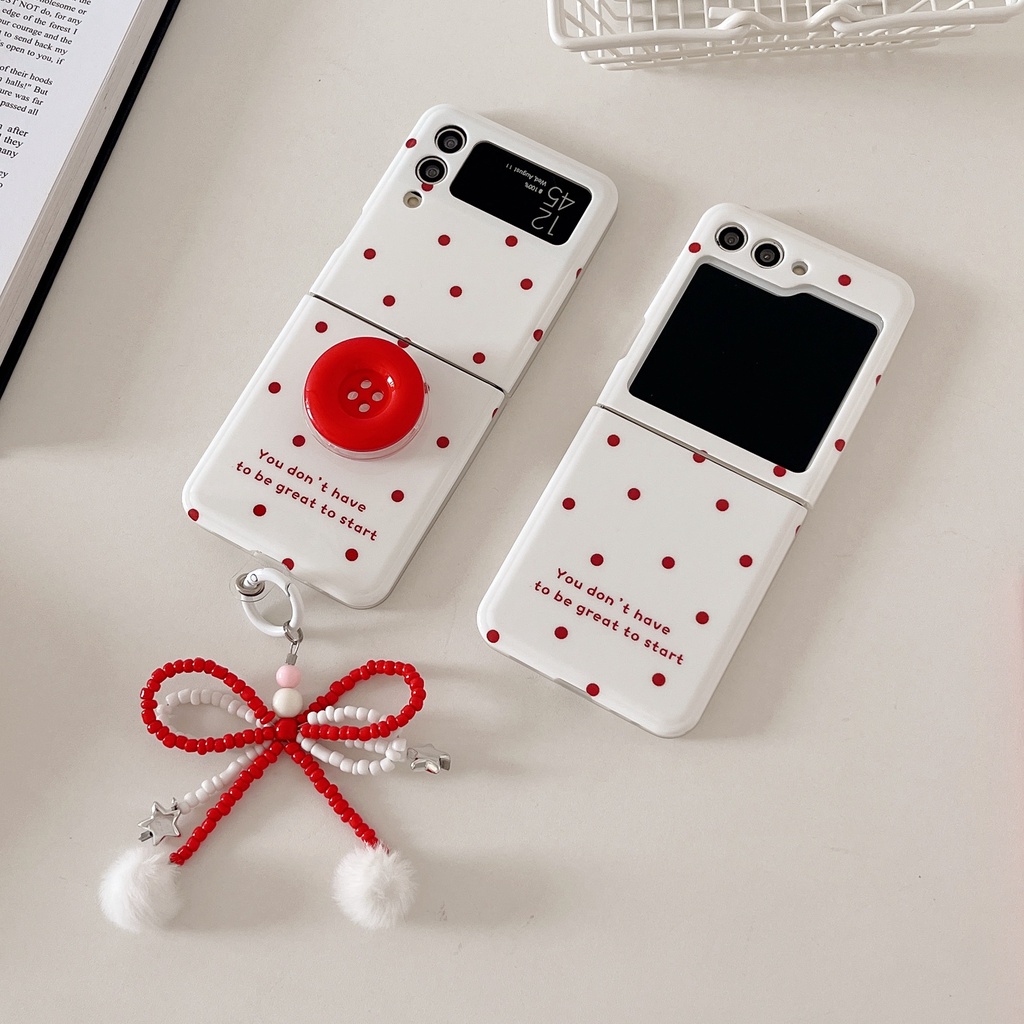 Flip6 Galaxy Z Flip5 Samsung Galaxy Z Flip 4 5G น่ารัก Wave point ปุ่มวงเล็บพร้อมโซ่กรณี Samsung Gal