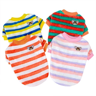 เสื้อผ้าสัตว์เลี้ยง เสื้อแจ็กเก็ต ผ้ากํามะหยี่ขนนิ่ม ลายทาง สีรุ้ง ขนาดเล็ก น่ารัก ให้ความอบอุ่น แฟชั่นฤดูใบไม้ร่วง และฤดูหนาว สําหรับแมว