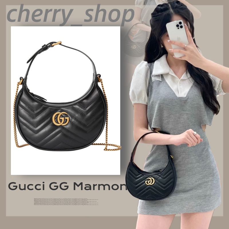 Gucci GG Marmont Half Moon Mini Bag /สตรี / กระเป๋าถือ / กระเป๋าสะพายไหล่/ แบรนด์ใหม่และเป็นของแท้