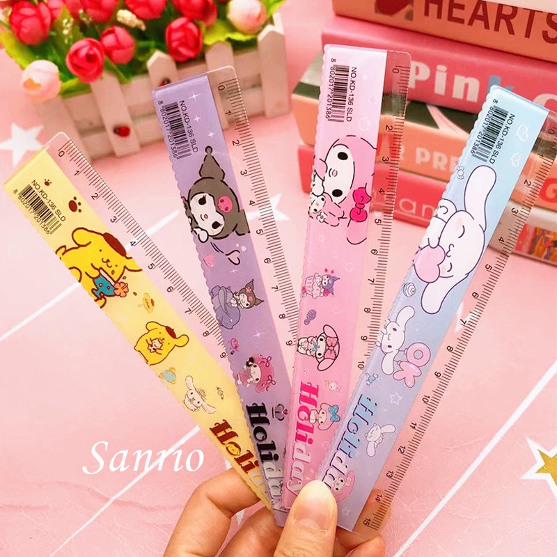 ไม้บรรทัดวัด ลายการ์ตูนซานริโอ้น่ารัก ขนาด 15 ซม. พร้อมสายคลื่น เครื่องเขียน สําหรับนักเรียน WJ479
