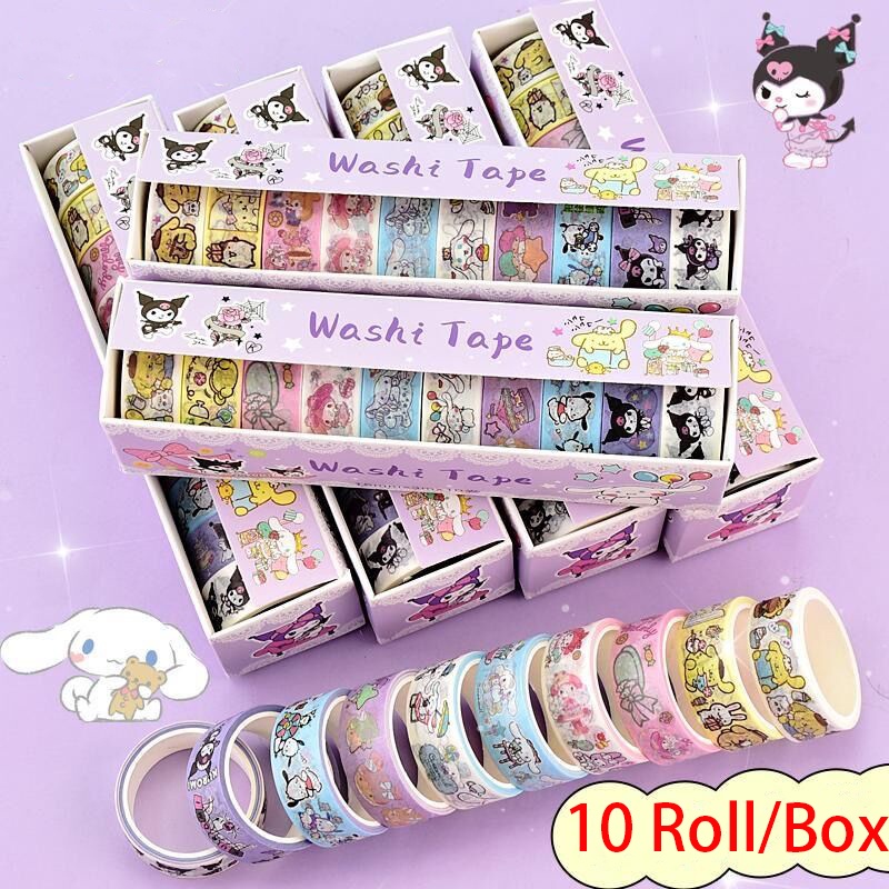 Sanrio สติกเกอร์เทป ลายการ์ตูน Kuromi Melody Cinnamoroll 10 ม้วน