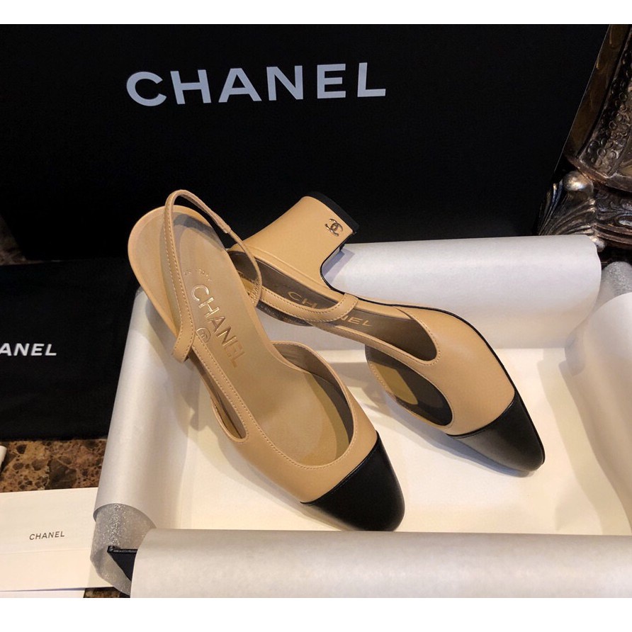 พรี ราคา4600 Chanel Slingback 2cm 7cm รองเท้าผู้หญิงแบรนด์เนน หนังแท้