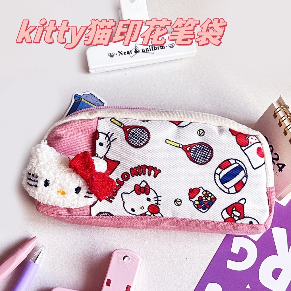 พร้อมส่ง - Sanrio กระเป๋าดินสอ ขนาดใหญ่ จุของได้เยอะ พิมพ์ลายการ์ตูนเฮลโลคิตตี้ สไตล์ญี่ปุ่น สําหรับใส่เครื่องเขียนนักเรียน