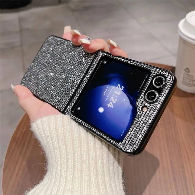 หนัง PU หรูหรา Samsung Galaxy Z Flip 5 4 6 Flip5 Flip4 Flip6 5G PC เปลือกแข็งกันกระแทกฝาครอบป้องกัน