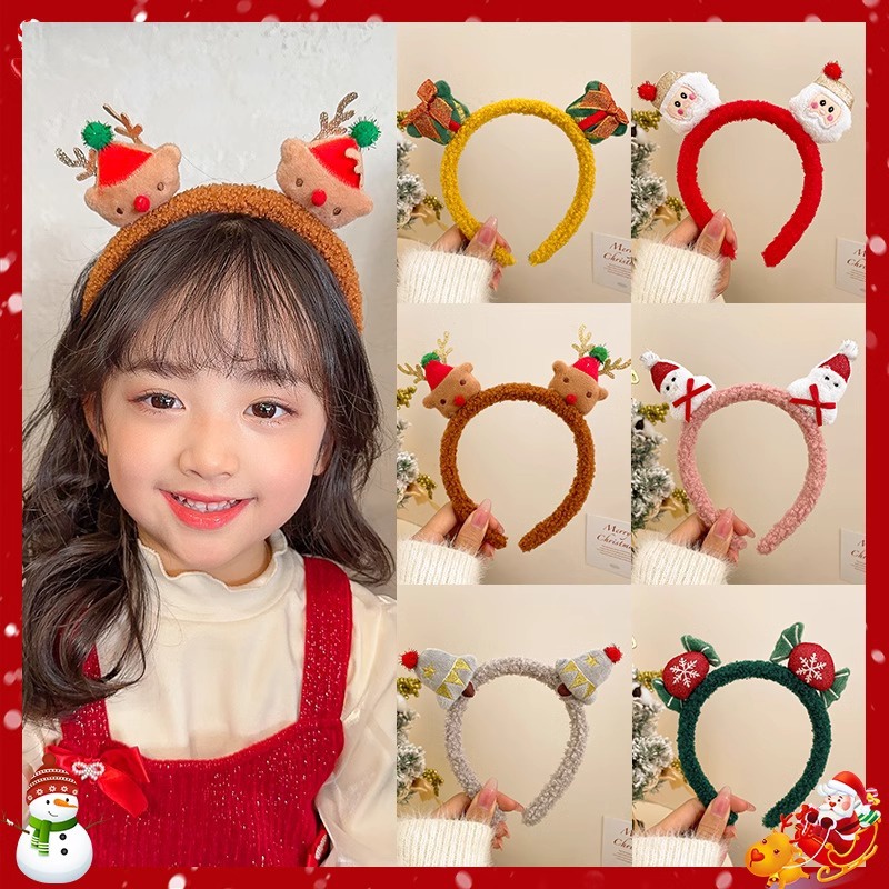 2 ชุด 🎄ที่คาดผม ผ้ากํามะหยี่ขนนิ่ม ลายคริสต์มาสน่ารัก แฟชั่นเกาหลี สําหรับเด็ก